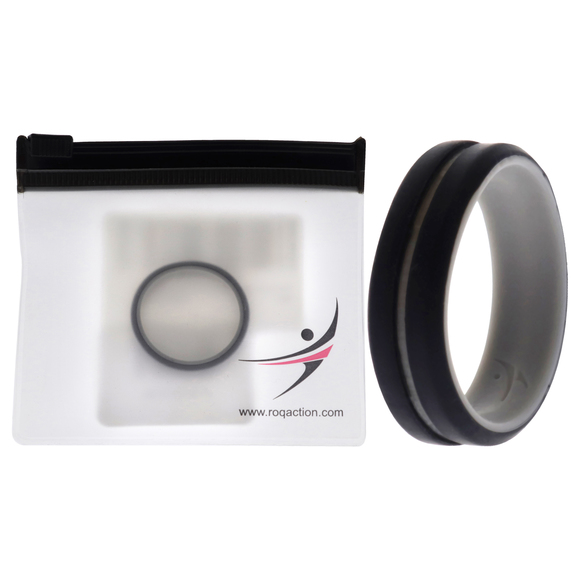 Silicone Wedding 2Layer Middle Line Ring - Grey-Black ROQ for Men 15 mm Ring - Picture 1 of 2